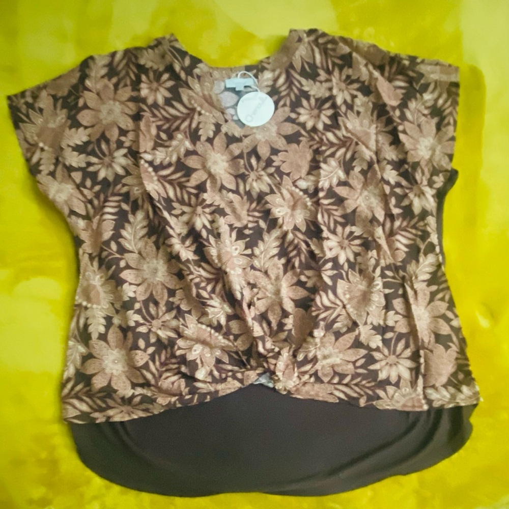 Floral Knot-Front Women's Top - Brown